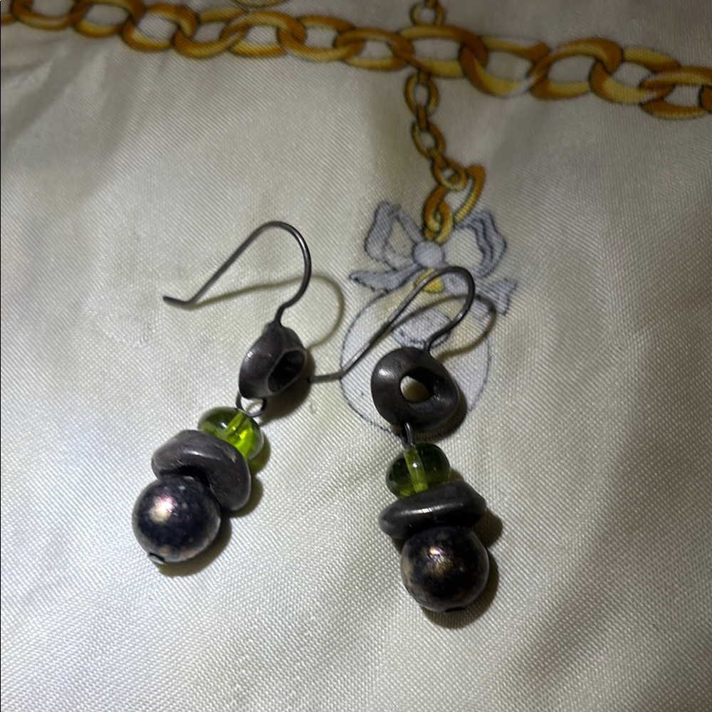 Elegant Silver and Green Earrings
